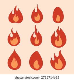 Colección de Clipart de fuego de dibujos animados. Vector ilustración de stock