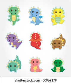 cartoon fire dragon icon set