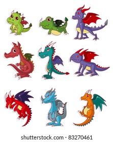 cartoon fire dragon icon set