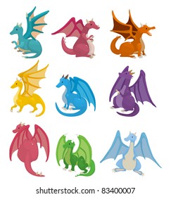 cartoon fire dragon icon set