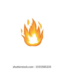 Cartoon fire drawing isolated on white background - hot flame in orange and yellow color burning up. Bonfire element icon with hand drawn flat style - vector illustration