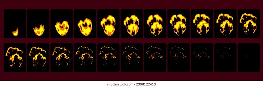 Vector de explosión de energía de fuego de caricatura Ilustración, animación clásica de cuadro por cuadro usada para 2D, juegos, gráficos de movimiento, afiches animados, infografías