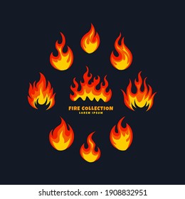 Cartoon fire flame collection vector. Red fire, fire element, campfire, heat wildfire, flame icon vector illustration set.
