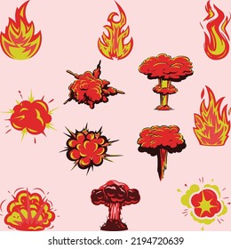 Vector de colección de llamas de fuego de dibujos animados. Fuego rojo, elemento de fuego, fogata, incendio intensivo térmico, ilustración vectorial de icono de llama.
