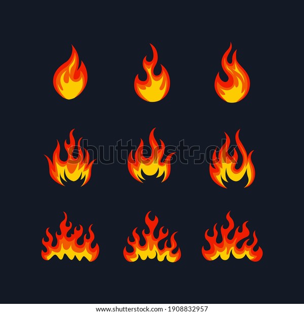 Cartoon Fire Collectionのベクター画像 赤い火 火エレメント 焚き火 熱い山火 炎のアイコンベクターイラスト セット のベクター画像素材 ロイヤリティフリー