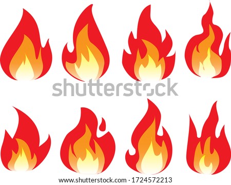 Cartoon fire flame. Fires image, hot flaming ignition, flammable blaze heat explosion danger flames energy vector concept Stok fotoğraf © 