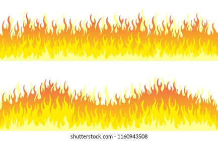 Cartoon fire flame frame borders. Seamless orange fire border