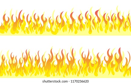 Cartoon fire flame frame borders. Seamless orange fire border