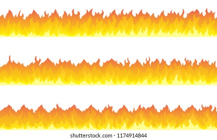 Cartoon fire flame frame borders. Seamless orange fire border