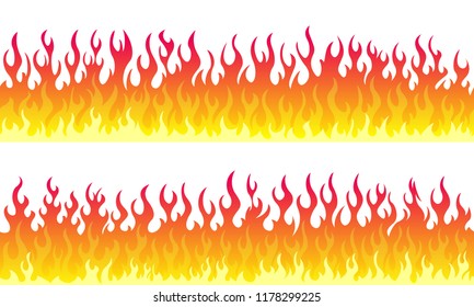 Cartoon fire flame frame borders. Seamless orange fire border