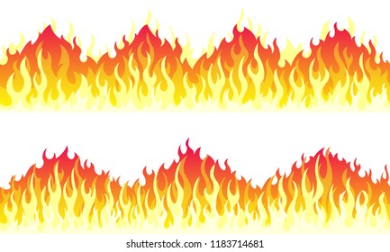 Cartoon fire flame frame borders. Seamless orange fire border