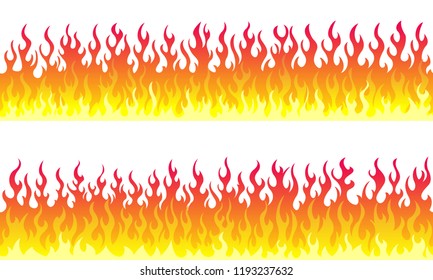 Cartoon fire flame frame borders. Seamless orange fire border