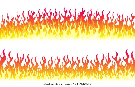 Cartoon fire flame frame borders. Seamless orange fire border