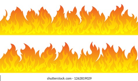 Cartoon fire flame frame borders. Seamless orange fire border