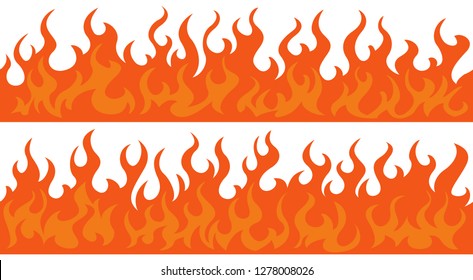 Cartoon fire flame frame borders. Seamless orange fire border