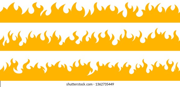Cartoon Fire Flame Frame Borders. Seamless Orange Fire Border
