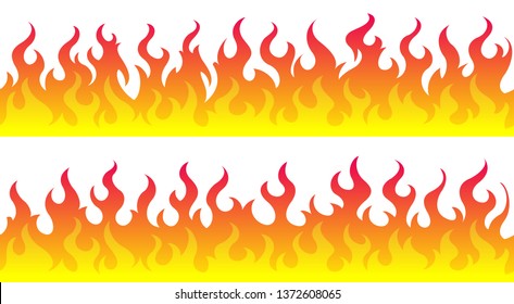 Cartoon fire flame frame borders. Seamless orange fire border