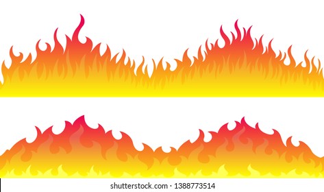 Cartoon fire flame frame borders. Seamless orange fire border