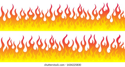 Cartoon fire flame frame borders. Seamless orange fire border