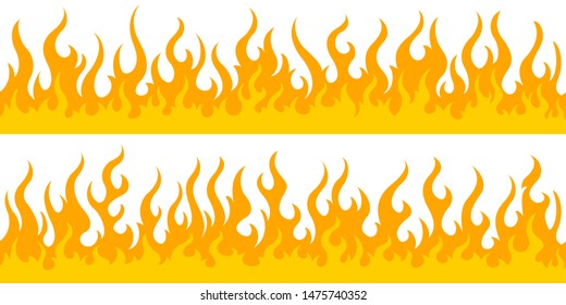 Cartoon Fire Flame Frame Borders. Seamless Orange Fire Border