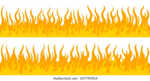 Cartoon fire flame frame borders. Seamless orange fire border