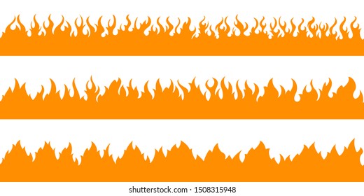 Cartoon fire flame frame borders. Seamless orange fire border