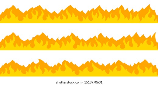 Cartoon fire flame frame borders. Seamless orange fire border