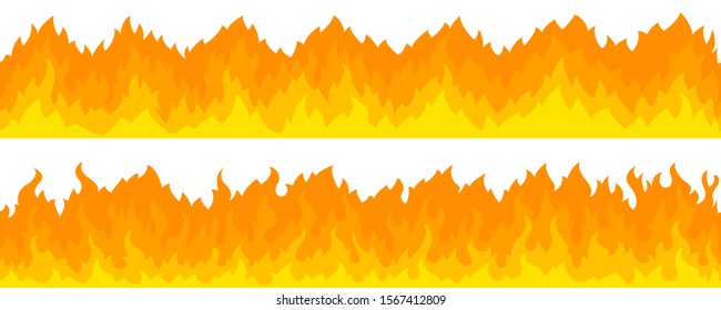 Cartoon fire flame frame borders. Seamless orange fire border