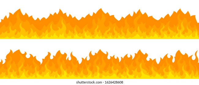Cartoon fire flame frame borders. Seamless orange fire border