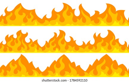 Bordures du cadre de la flamme de feu de dessin animé. Les parties du cadre peuvent être jointes en une seule ligne