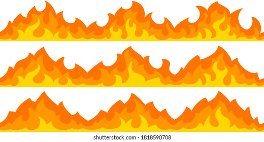 Cartoon fire flame frame borders. Parts of the frame can be seamlessly joined in one long line