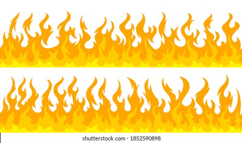 Cartoon fire flame frame borders. Parts of the frame can be seamlessly joined in one long line