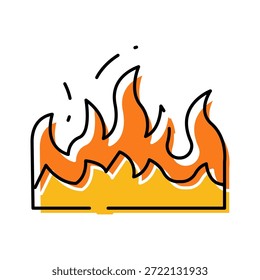 Cartoon Feuer Flamme Symbol mit fett schwarzen Umriss, helle orange und gelbe Verbrennung, Funken und Leuchten verspielte und doch Warnung Symbol für Hitze, Gefahr, Wärme, Energie, Lagerfeuer, Blaze