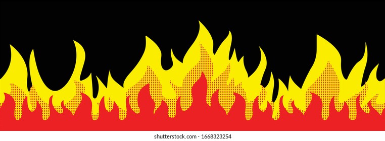 Cartoon Fire Flame Vector Frame Borders. Seamless  Fire Border Decoration Illustration