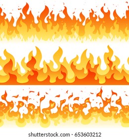 Cartoon fire flame vector seamless frame borders. Seamless orange fire border decoration illustration
