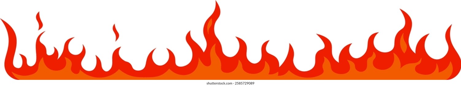 Cartoon fire flames burning creating a red hot fireball effect representing concepts like heat, wildfire, bonfire, campfire, danger, and energy, isolated vector illustration set