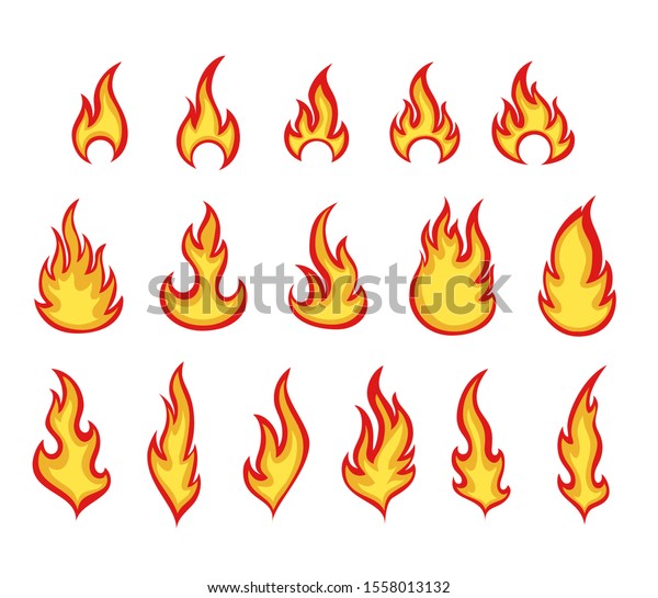 Cartoon Feuer Flammen Farbe Vektorgrafiken Satz Stock Vektorgrafik Lizenzfrei
