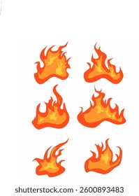 Cartoon fire flames flat collection