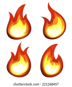 Cartoon Fire And Flames Set/ Illustration of a set of cartoon fire elements and flames shapes burning
