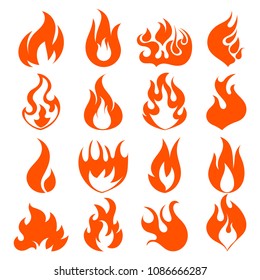 Cartoon Fire Flames Set Light Effect for Web, Game Design Flat Style. Vector illustration