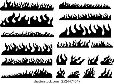 Cartoon Fire flames. silhouette flames isolated vector illustration set.