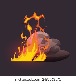 Efecto de juego de fuego de dibujos animados. Ilustración gráfica de cómic de llama caliente para el diseño de ui. Detalle de movimiento de ataque inflamable de peligro. Poder ardiente aislado y ardiente con el rastro ligero del calor