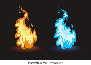Cartoon fire  Hot   frozen flame  2d flash art  Video game UI elements  Frost   blaze fireball  Vector illustration