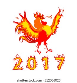 Cartoon fire rooster Vector illustration 2017 New year symbol. Cartoon cock. Isolated on a white background