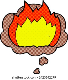 fuego de caricatura con burbuja de pensamiento en el estilo de un libro de historietas
