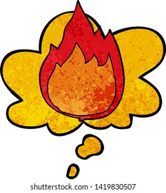 fuego de caricatura con burbuja de pensamiento al estilo de textura gruesa