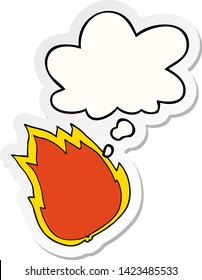fuego de caricatura con burbuja de pensamiento como pegatina impresa