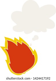 cartoon fire with thought bubble in retro style