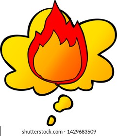 cartoon fire with thought bubble in smooth gradient style