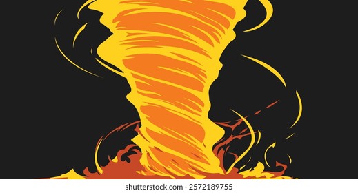 Cartoon fire tornado dark background. Cartoon flat style.